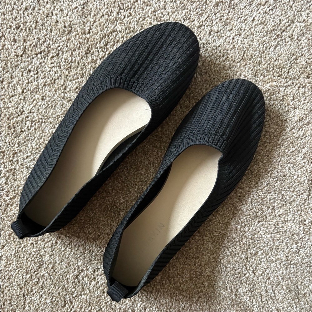 Black Rib Knit Ballet Flats – New Without Box